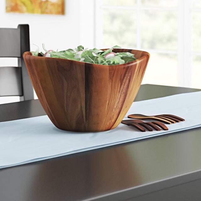 Davidenko Acacia Large Wave Salad Bowl with Servers