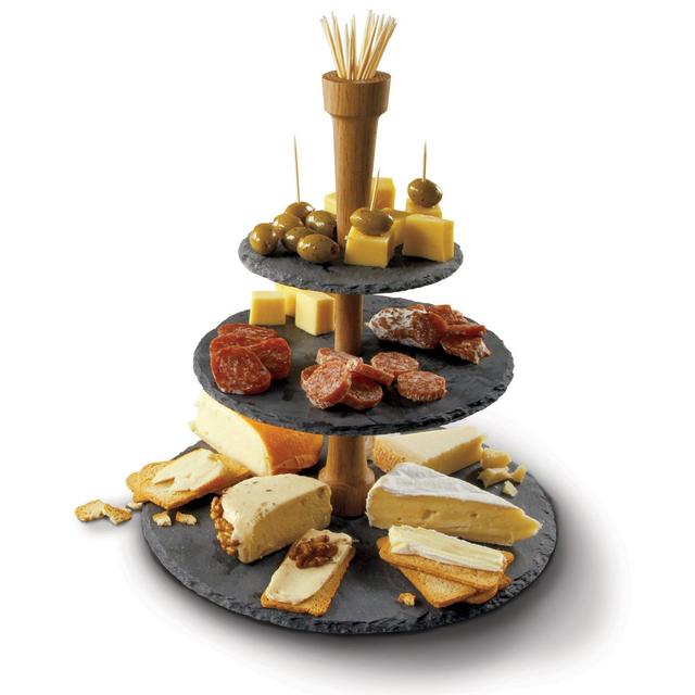 Boska Holland 359007 Cheese Tower, 3 Tier Serving Tray, Slate and Oak Wood, Pro Collection