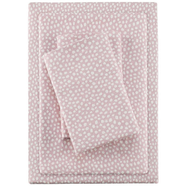 True North by Sleep Philosophy Cozy Flannel Warm 100% Cotton Sheet - Novelty Print Animals Stars Cute Ultra Soft Cold Weather Bedding Set, Queen, Blush Dots 4 Piece
