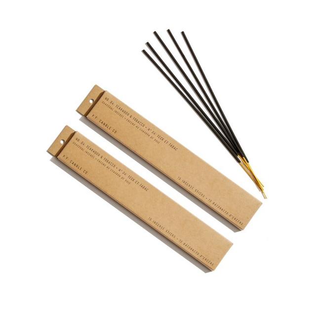P.F. Candle Co. Teakwood & Tobacco Classic Scented Hand-Dipped Incense Sticks (2-Pack) 1 Hour Burn Time, Charcoal-Based
