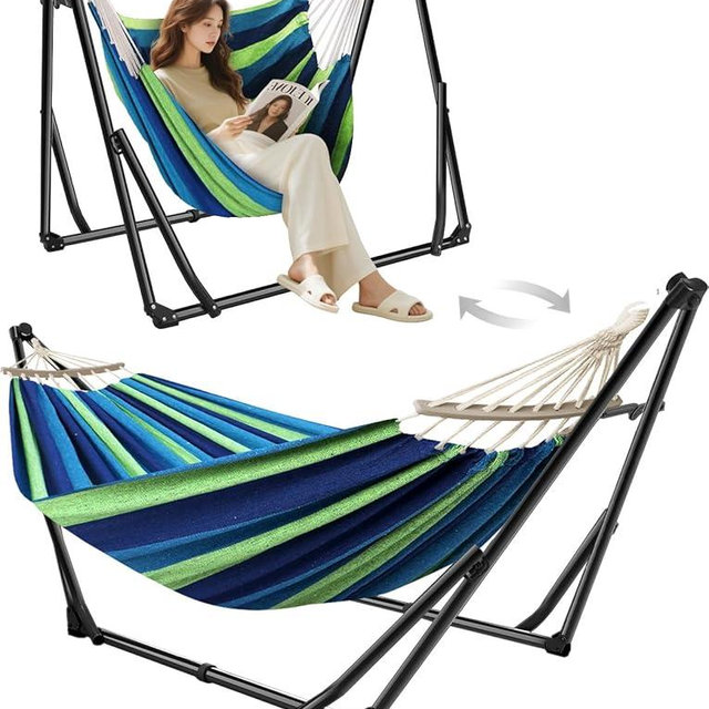 Anyoo 2 in 1 Hammock and Swinging Chair with Collapsible Steel Stand & Carrying Case,Portable & Adjustable,Easy Set Up for Outdoor,Indoor,Porch Swing,Patio,Garden,Camping Trip