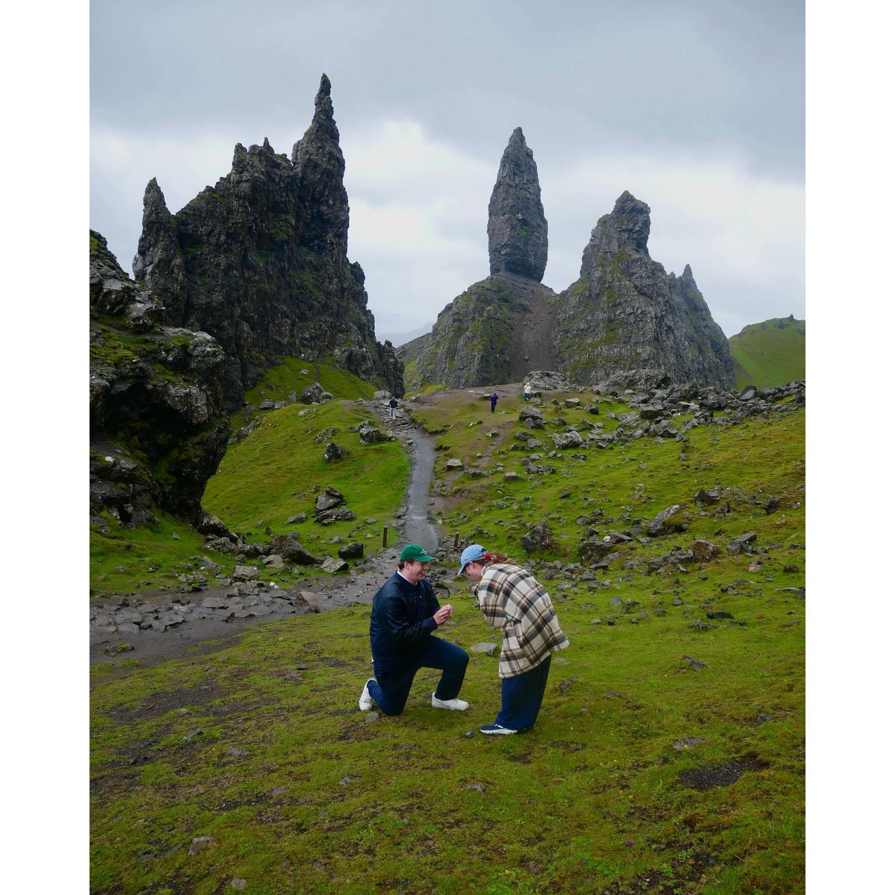 Corben's proposal at the Old Man of Storr on the Isle of Skye in Scotland.