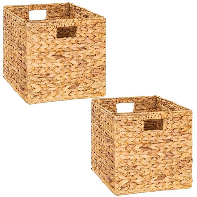 M4DECOR Wicker storage basket, wicker storage baskets for shelves, large wicker baskets for storage, wicker cube storage bins for Bedroom, Living Room, Nursery Room (Natural 2 packs 12x12in)