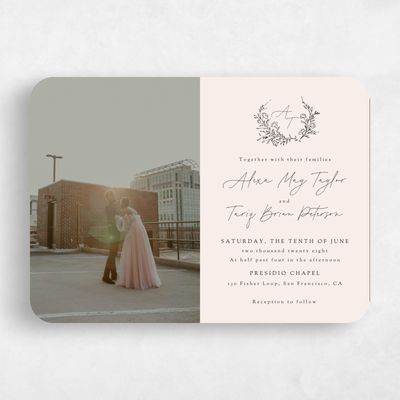 Beige Rounded Wedding Invitation - Marnina Photo