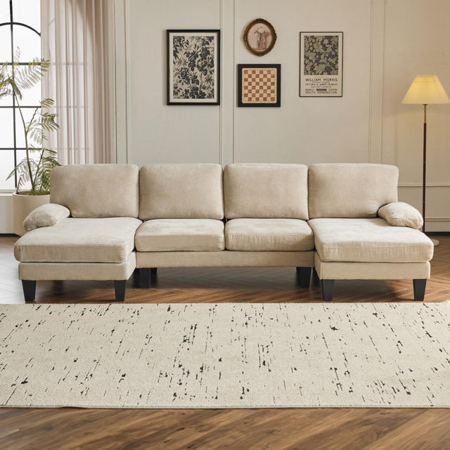 Karl Home |111.2 in. W Pillow Top Arm 3-Piece U-shaped Chenille Sectionals in Brown
