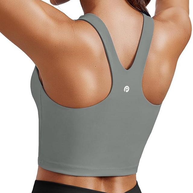 PINSPARK Women Sports Bra High Neck Racerback Workout Crop Tank Top Longline Padded Yoga Tops with Built in Pads