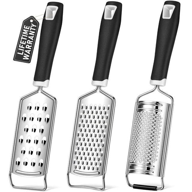 Cheese Grater, Sopito 3 Packs Stainless Steel Lemon Zester Grater with Silicone Handle for Cheese, Chocolate, Spices, and More