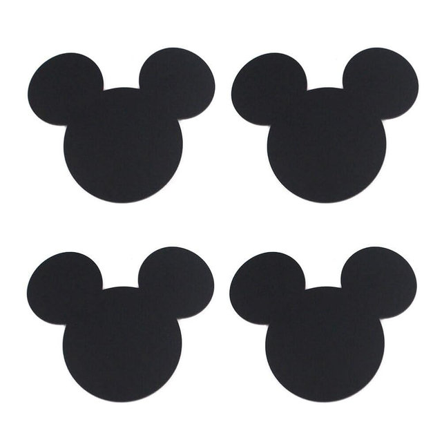 4 Pcs Set Black - Mickey Head Stainless Steel Beverage Coasters Non-Slip Anti-Scratch Kitchen Table Camping Coaster Set of 4 with Holder