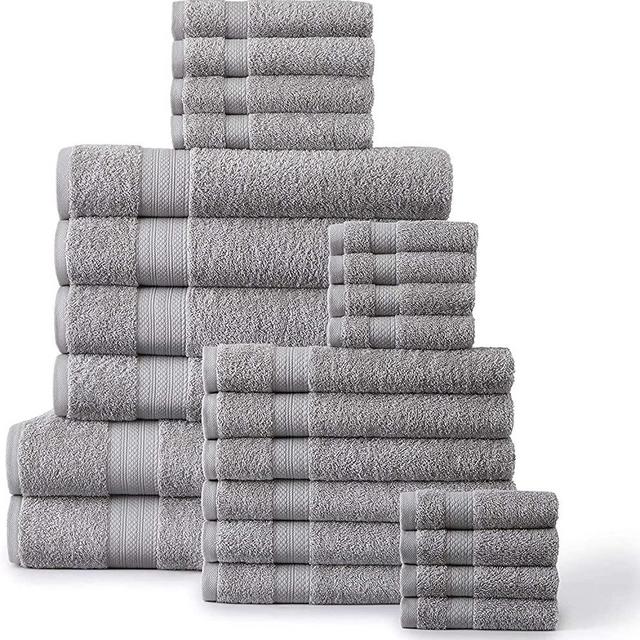 24 Piece 100% Ring Spun Cotton Bath Towel Set, Oversize Bath Sheet, Bath Towels, Hand Towels, Washcloths and Tip Towels-, Soft and Absorbent Bath Towels for Home, Bath, and Spa - Platinum