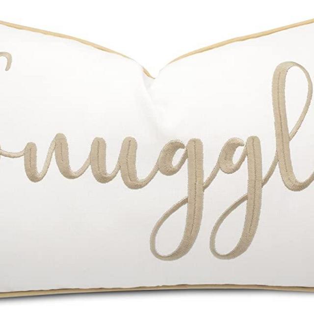 YugTex Snuggle Sentiment Embroidered Lumbar Accent Pillow Cover - 12"x20", Ivory