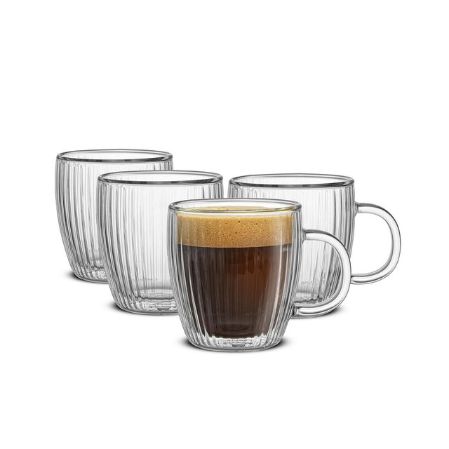 JoyJolt Fluted Savor Double Wall Espresso Glasses, Set of 4