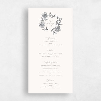 Charcoal, Beige Wedding Menu - Pivoine