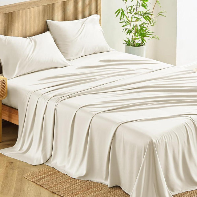 CozyLux California King Sheets, Rayon Derived from Bamboo, Skin Friendly for Hot Sleepers, 16" Deep Pocket Cooling & Breathable All Season Bedding Set, Oeko-TEX Certified, Ivory