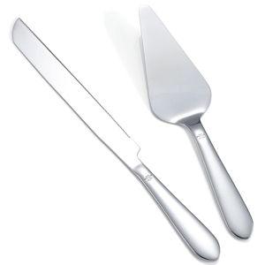 Cake Cutting Set for Wedding, Elegant Cake Knife and Server Set with Thickened Stainless Steel Rounded Edges, Cake Cutter and Pie Spatula for Birthday Anniversary, 2 Pcs, Silver