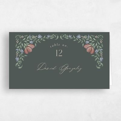 Dark Seaweed, Grey Wedding Place Card - Mirelia
