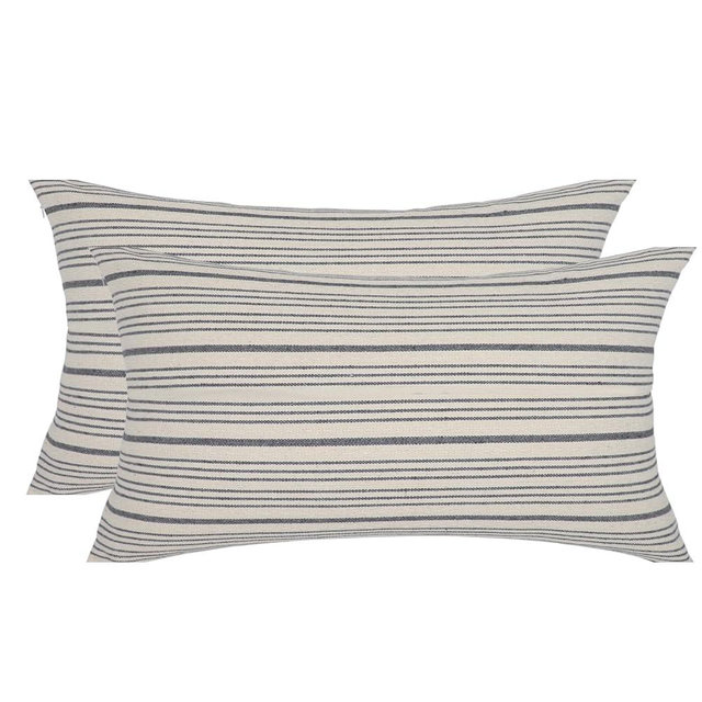 NAVIBULE Gray Pillow Covers Farmhouse Linen Throw Pillow Covers Striped Outdoor Decorative Square Throw Pillows for Couch Sofa Bed 12x20 in Pack of 2 Gray and Cream