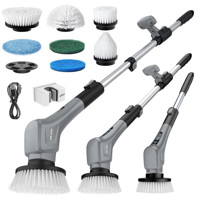 MR.SIGA Electric Spin Scrubber, Cordless Cleaning Brush, Shower Scrubber with 7 Replaceable Brush Head, Waterproof Bathroom Power Scrubber for Kitchen and Bathroom Cleaning