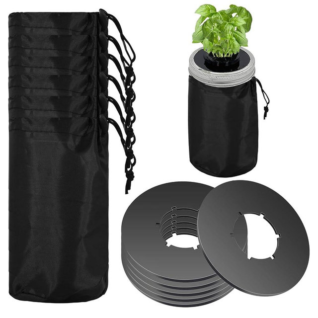 6Pcs Kratky Lids - Wide Mouth Hydroponic Cover Lids with Blackout Sleeves and Hole for Mason Jars