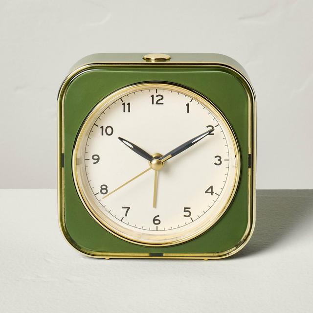 Vintage Style Analog Alarm Clock Dark Green/Brass - Hearth & Hand™ with Magnolia