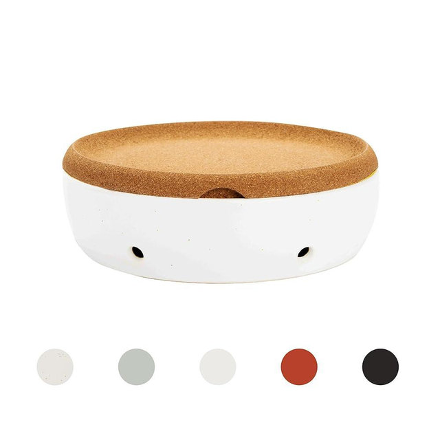 Casa Nico Layers Cork and Ceramic Fruit Bowl - Modern Matte Finish with Airflow Design, Dishwasher-Safe Ceramic, Cork Lid, Perfect for Fridge or Countertop Storage (White)