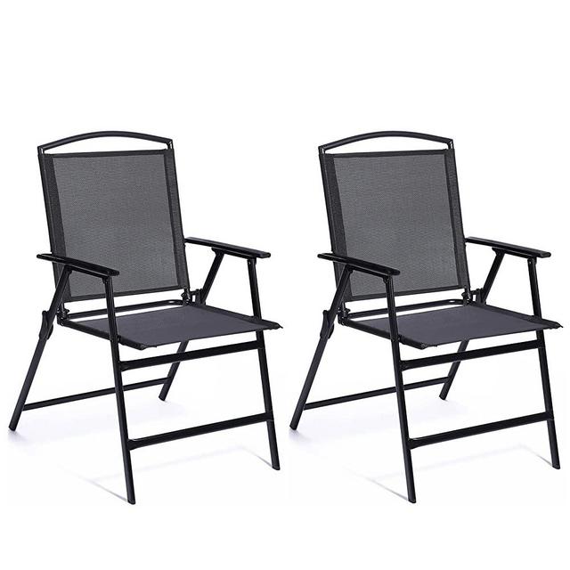 Bylring Patio Folding Sling Dining Chairs Set of 2 Outdoor Indoor Backrest Portable Household Seats for Outside Lawn Garden Patio Pool Yard with Armrest(Black)