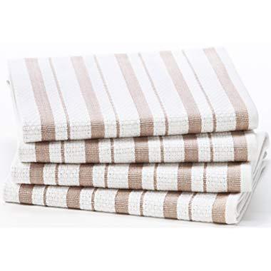 COTTON CRAFT - 4 Pack - Basket Weave Kitchen Towels - Linen - 100% Cotton - Oversized 20x30 - Modern Clean Striped Pattern - Convenient Hanging Loop