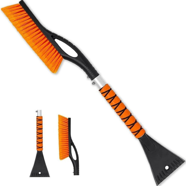 PLACHIDAY Snow Brush & Ice Scraper, 27 Inch, Ice Scrapers for Car Windshield, Detachable Snow Removal Tool with Ergonomic Foam Grip for Cars, Trucks, Suvs (Heavy Duty Abs, PVC Brush)