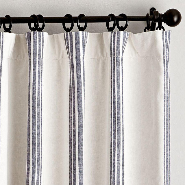 Riviera Striped Light Filtering Curtain, Navy, 50" W x 96" L
