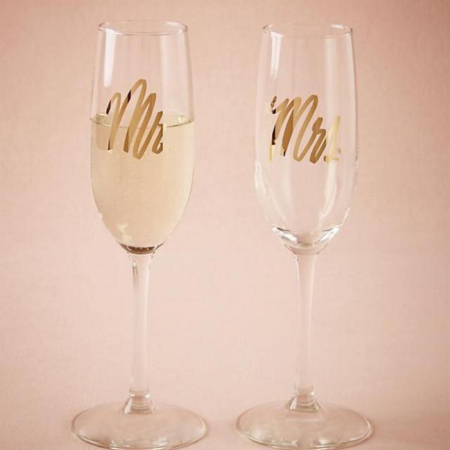 Mr. & Mrs. Gold Champagne Flutes