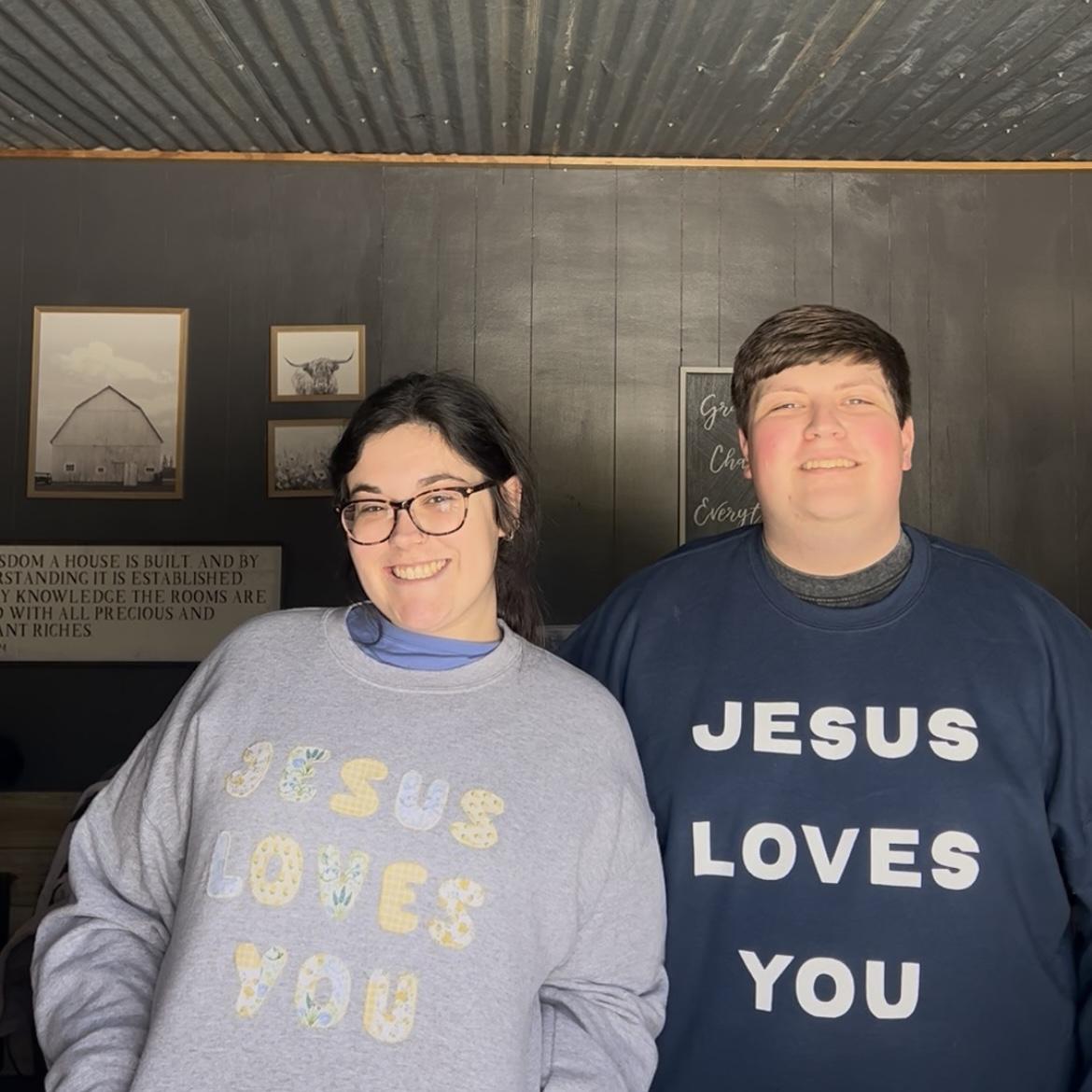 Matching Jesus Loves You Sweatshirts!