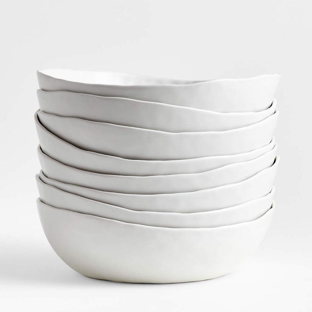 Mercer Matte White Porcelain Low Bowls, Set of 8