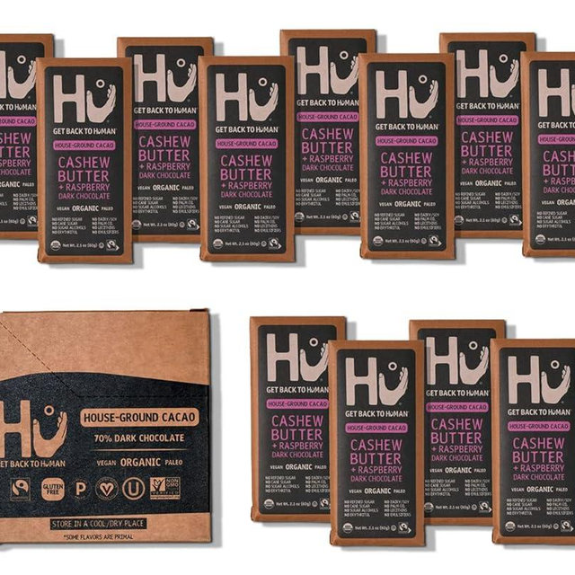 Hu Organic Dark Chocolate Bars 12 Pack | Natural Organic Vegan Chocolate, Gluten Free, Paleo, Non GMO, Fair Trade Dark Chocolate (Raspberry)
