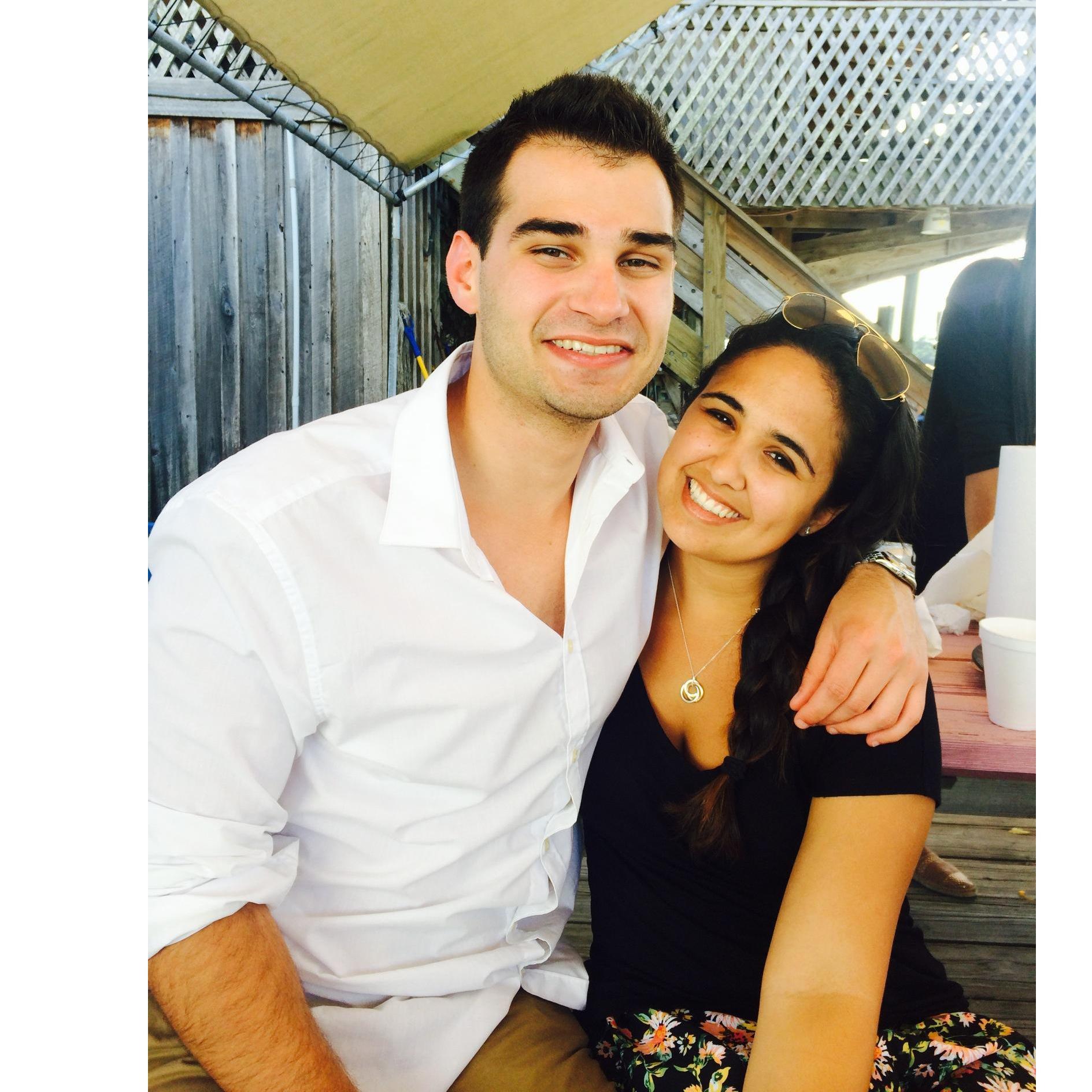 Chris' favorite picture of us at one of our favorite seafood places