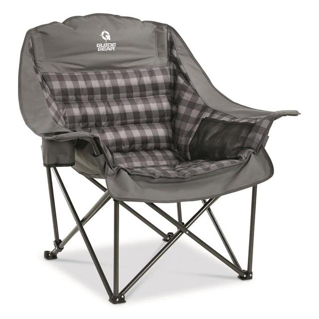 Guide Gear Oversized XL Padded Camping Chair, Portable, Folding, Large Camp Lounge Chairs for Outdoor, Adults, Men and Women, Heavy-Duty 400-lb. Capacity, with Cup Holder