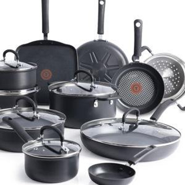 T-Fal Ultimate Hard Anodized Nonstick Cookware Set 17 Piece, Nonstick Pots and Pans Set with Fry Pan, Saucepans, Saute-Pan, Griddle, Dishwasher Safe, Black
