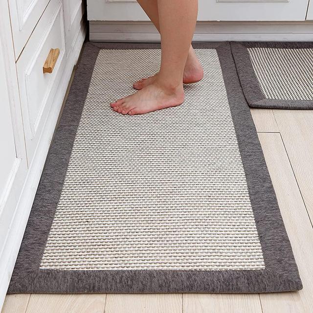 LUFEIJIASHI Kitchen Rugs and mats Non Skid Washable Set of 2 PCS Absorbent Kitchen Runner Rugs for Kitchen Floor mats Farmhouse Kitchen Rugs mats for Floor in Front of Sink Grey 20"x32"+20"x48"