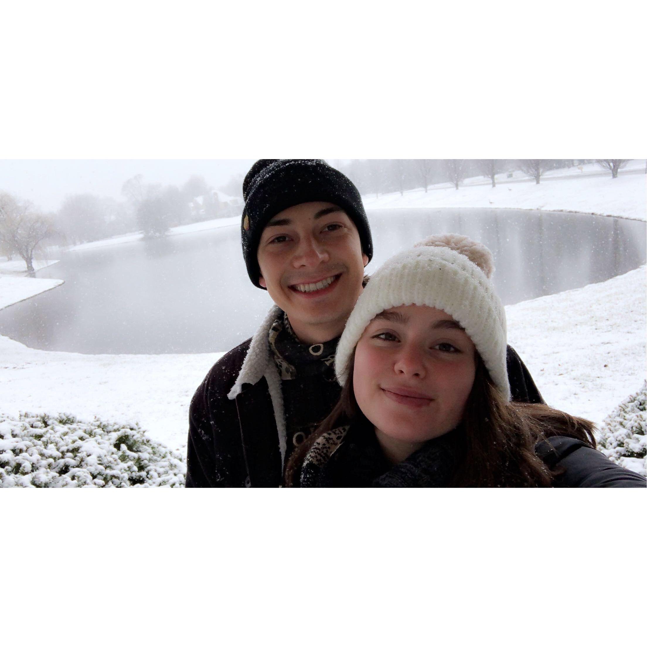 March 2020 - Right when we got sent back from Italy due to the pandemic, clark spent 2 weeks in Indiana with my family. It was snowy!