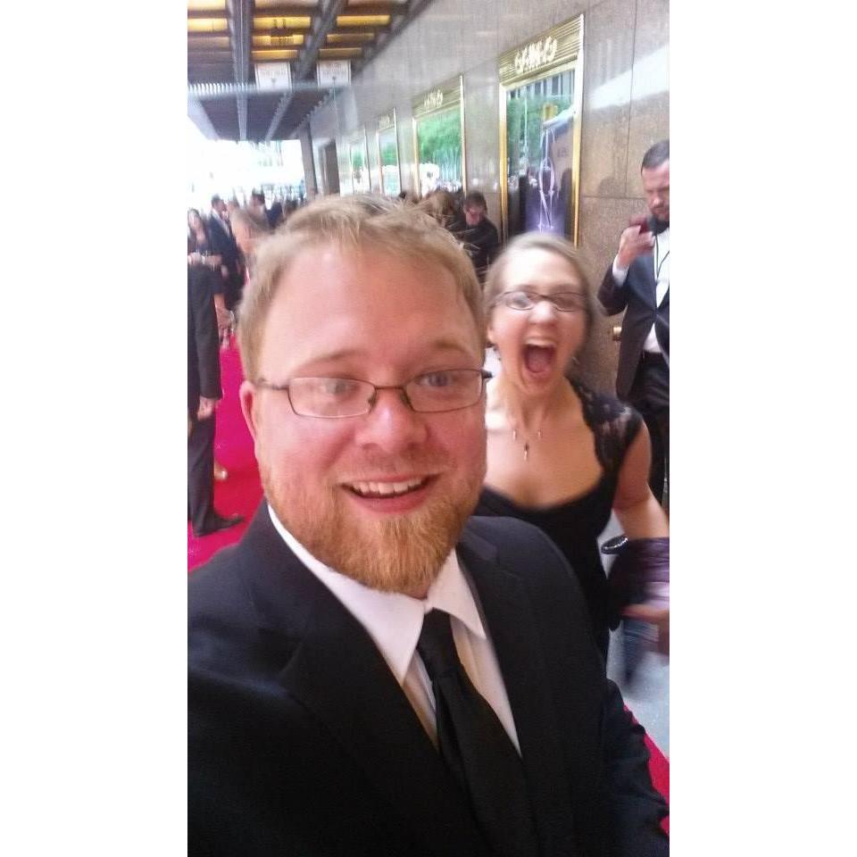 On the red carpet at the Tonys