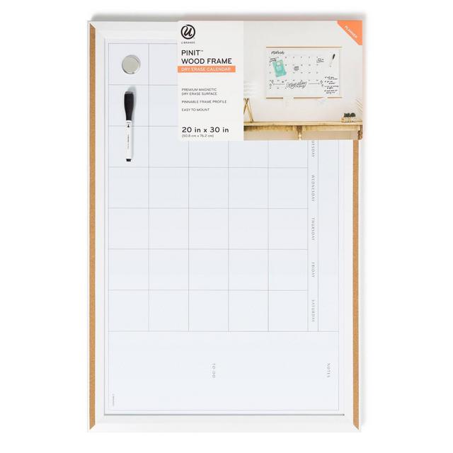 U Brands 20"x30" PINIT Magnetic Dry Erase Calendar Board Wood Frame