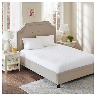 All Natural Cotton Percale Quilted Mattress Pad with Spandex Snug-on Slip Fit Skirt (Queen)White