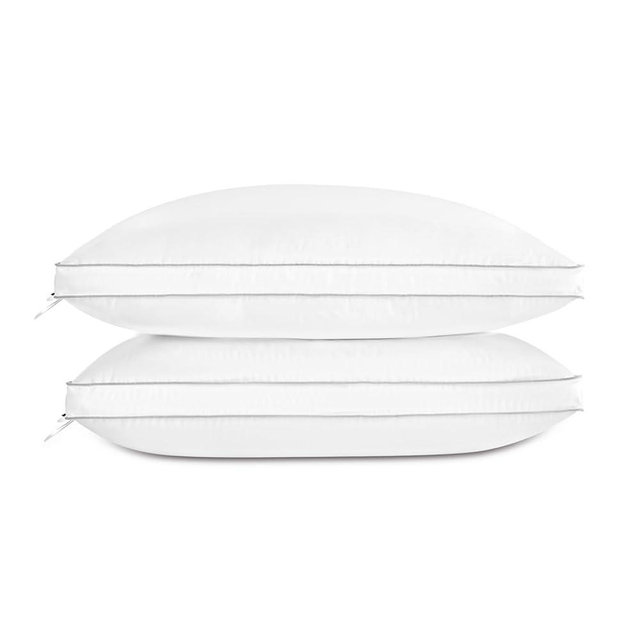 Globon Luxury Feather Down Pillow Standard Queen Size,Firm Gusseted Bed Pillows for Sleeping, Hotel Collection Fluffy Pillow,18"X26", Set of 2