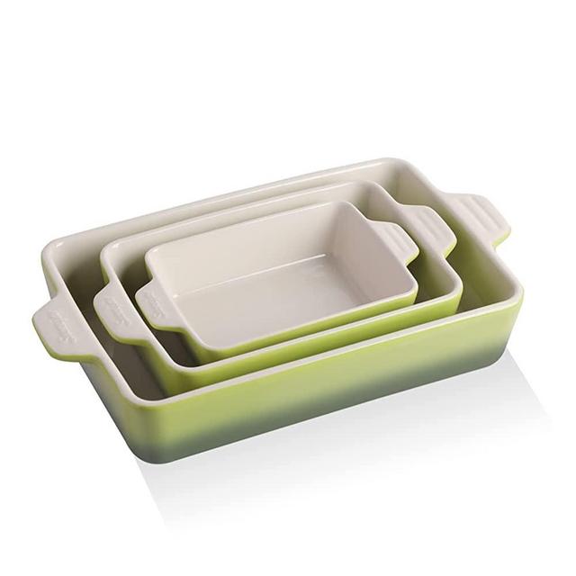 SWEEJAR Ceramic Bakeware Set, Rectangular Baking Dish Lasagna Pans for Cooking, Kitchen, Cake Dinner, Banquet and Daily Use, 11.8 x 7.8 x 2.75 Inches of Casserole Dishes (Gradient Green)