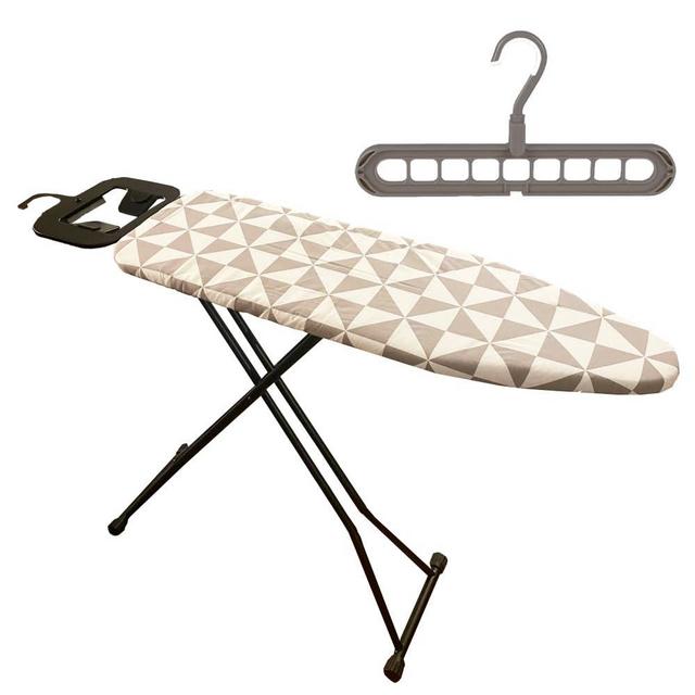 Foldaway Board Lightweight Iron Board, Safety Iron Holder, Bonus Built-in Smart Hanger & Extra Clothes Hanger, Foldable Ironing Board Standard Size, Heavy Duty Compact Iron Table Ironing Board (13x43)