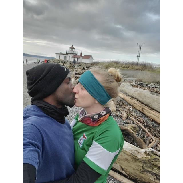 Taking a break during our run at Discovery Park