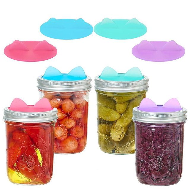 Wingcases Fermentation Lids Silicone Waterless Airlock, Suitable for Wide Mouth Mason Jars - For Making Pickled and Fermented Probiotic Foods, 4 Pack, Translucent Colors