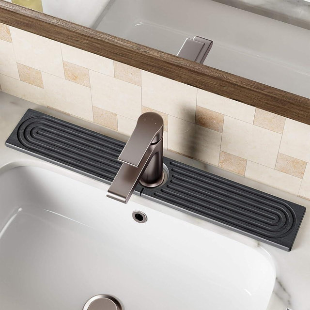 Stone Faucet Mat for Kitchen Sink, Diatomite Sink Protectors - Prevent Moisture Drying Stone Tray Fit Kitchen Counter & Bathroom Counter (Dark Gray, 23.6" x 4")