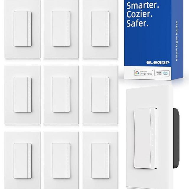 ELEGRP Single Pole Smart Dimmer Light Switch DPR10, 2.4GHz Wi-Fi Dimmer Switch Compatible with Alexa and Google Assistant, Needs Neutral Wire, No Hub Required, UL and FCC Listed, White, 10 Pack