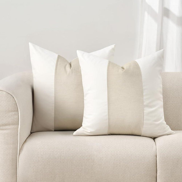 EVERGRACE x Kinsey Walsh Signature Velvet Panel Cotton Pillow Covers Set of 2, Decorative Pillow Covers 20"x20" for Couch, Square Cushion Cases for Sofa Bedroom Living Room, Off White Pearl
