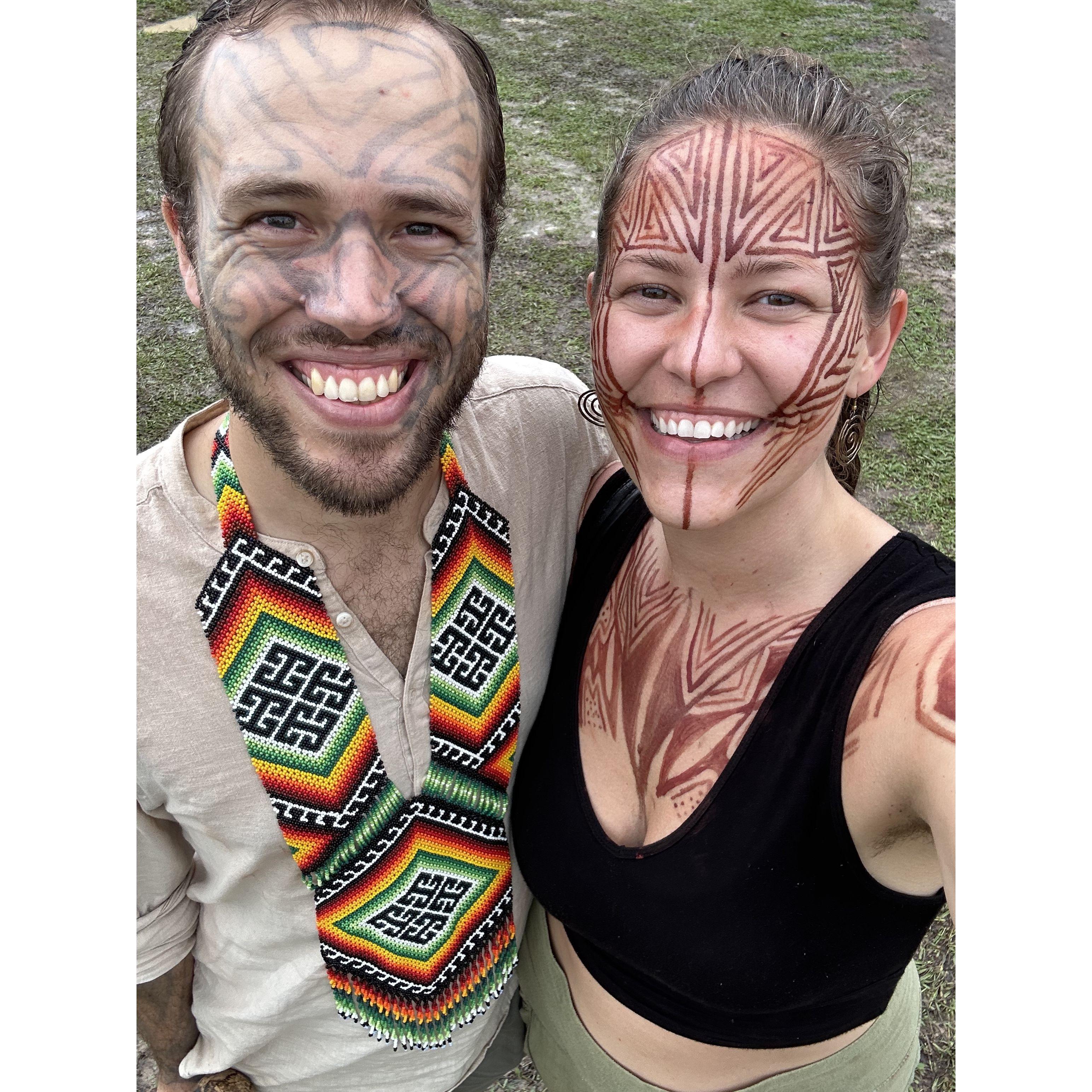 with our sacred body paint at Pinuya Village