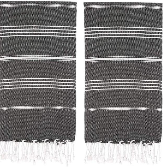HAVLULAND Pack of 2 -Turkish Beach Towel -100% Cotton Super Absorbent Drying Quickly - Sandfree Sand Resistant Beach Towel -Oversized Beach Blanket - Extra Large Turkish Peshtemal 71x39 - Black
